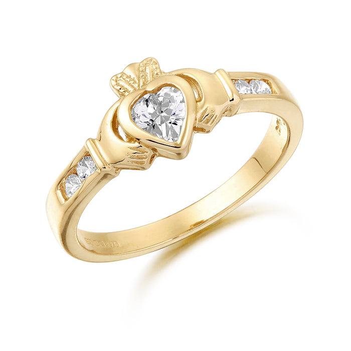 9ct Yellow Gold CZ Claddagh Ring