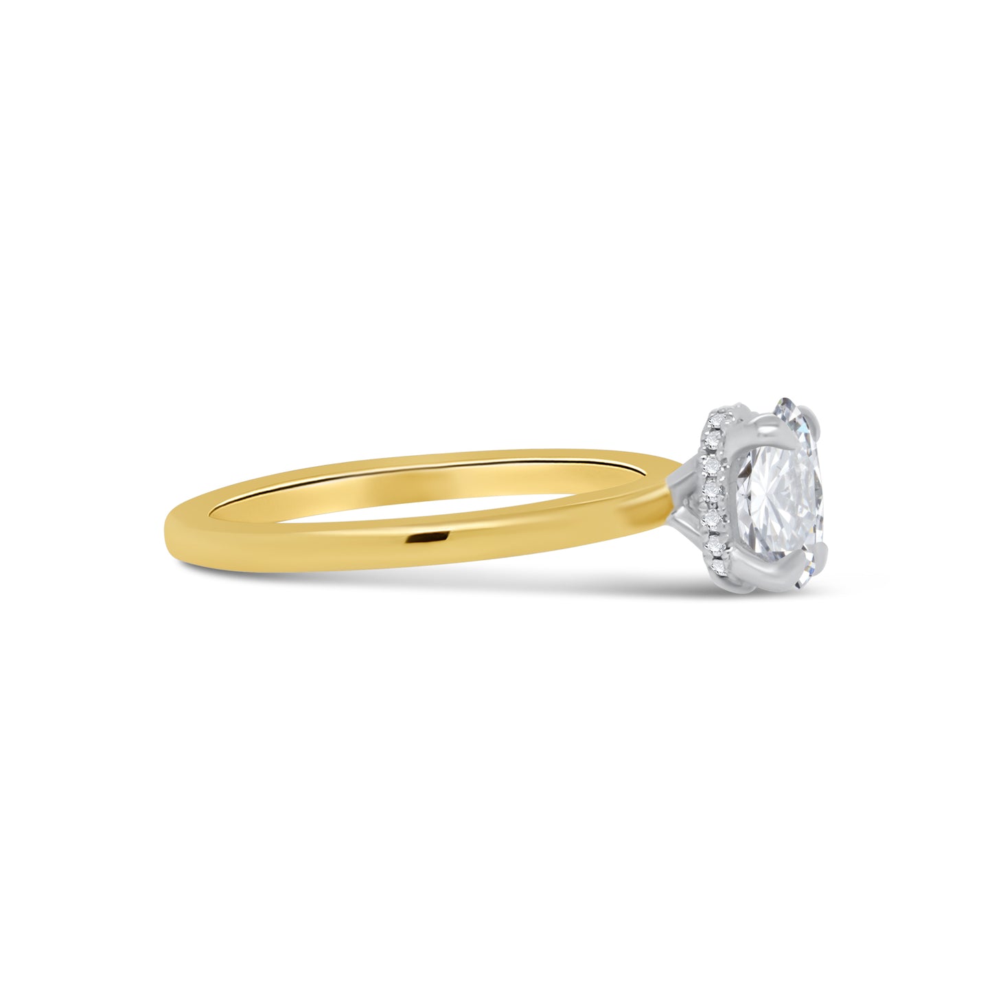 18ct Yellow Gold Solitaire Oval & Hidden Halo Diamond Ring, 0.74ct