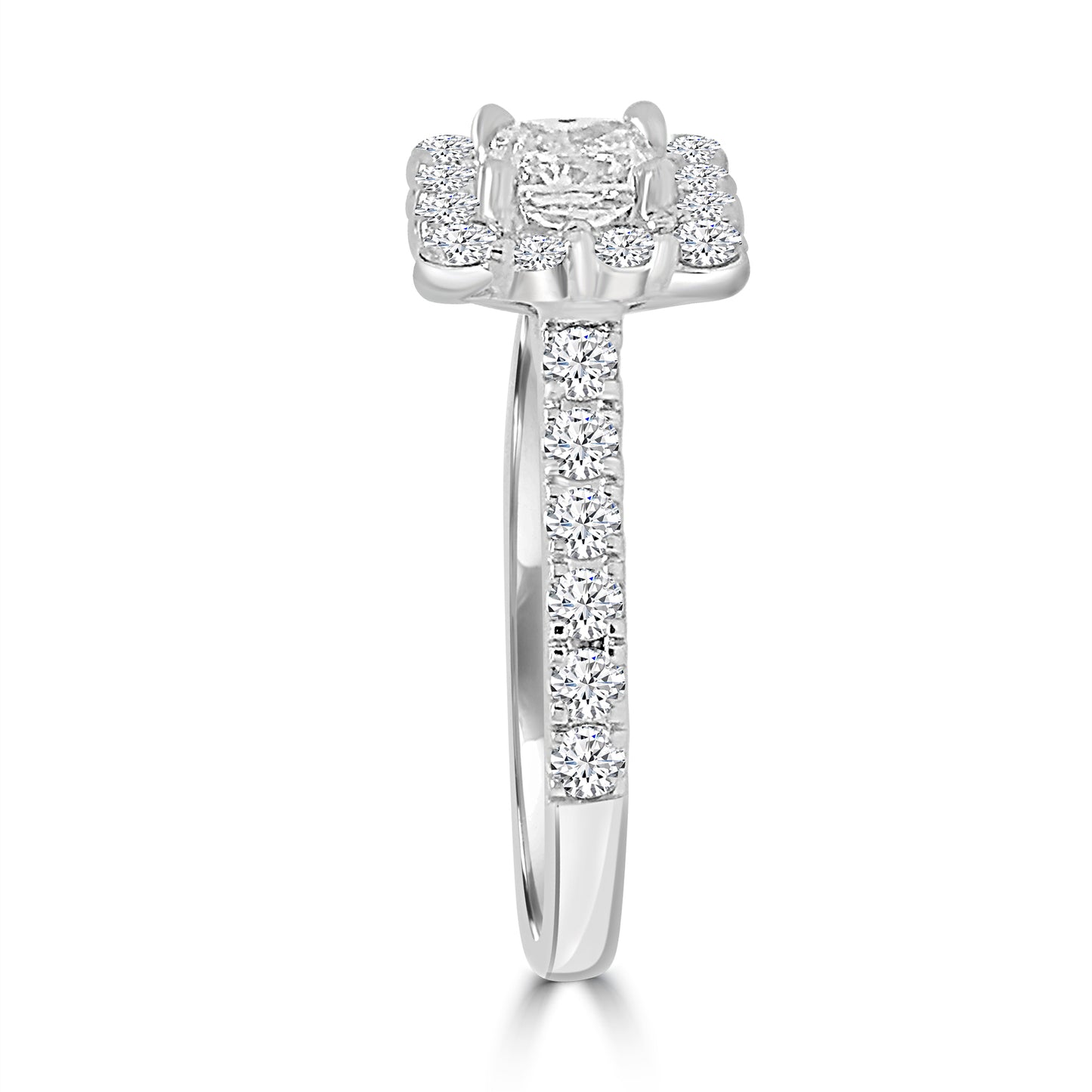 Platinum Princess, Halo & Diamond Detail Shoulder Set Ring, 1.25ct
