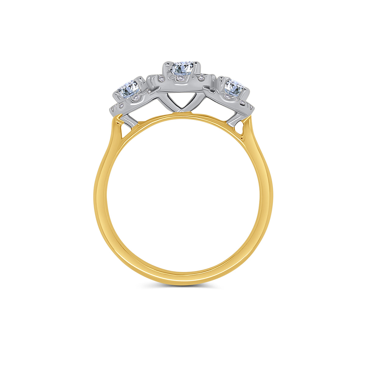 18ct Yellow Gold Oval Three Stone & Halo Diamond Ring, 1.27ct