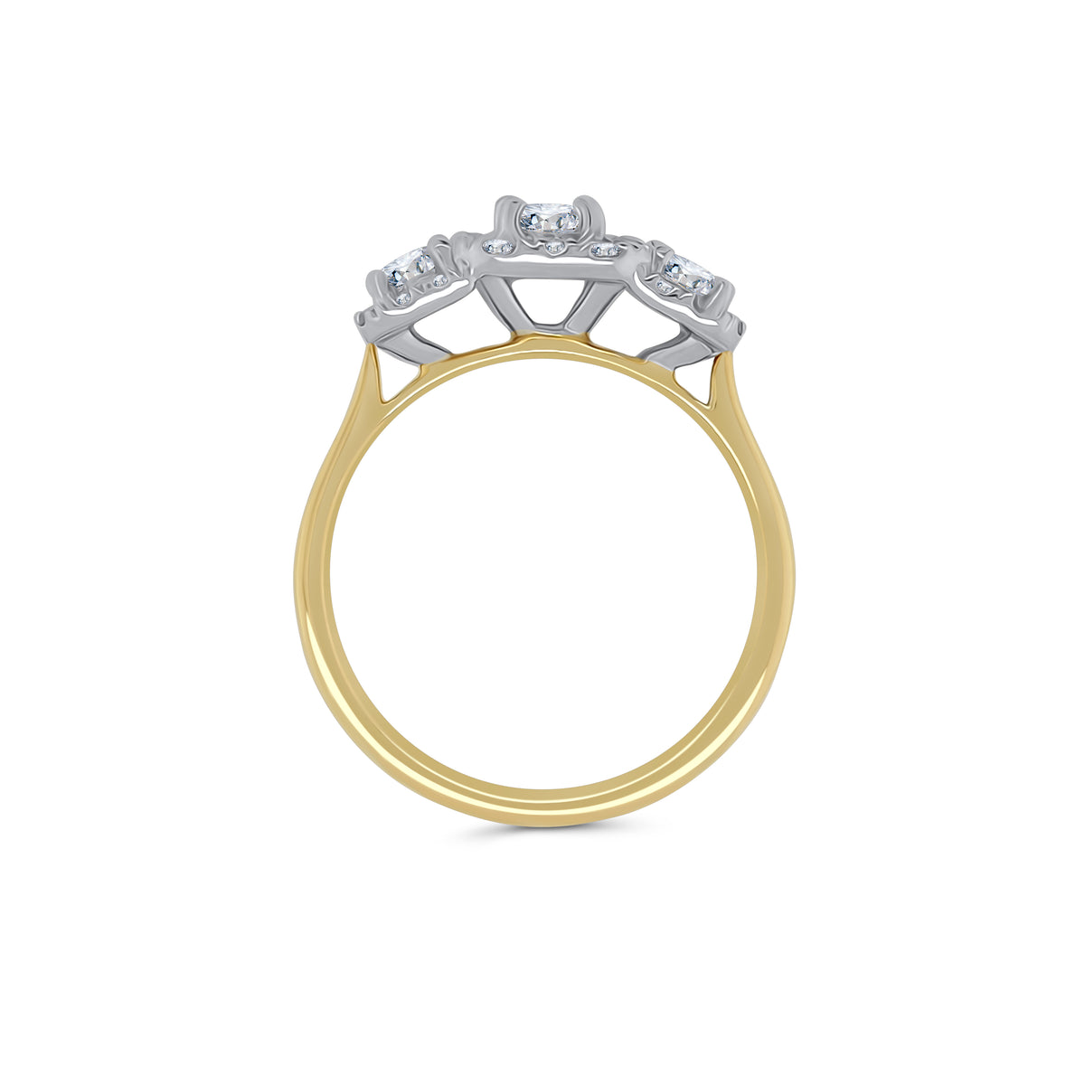 18ct Yellow Gold Emerald & Halo Three Stone Diamond Ring, 1.31ct