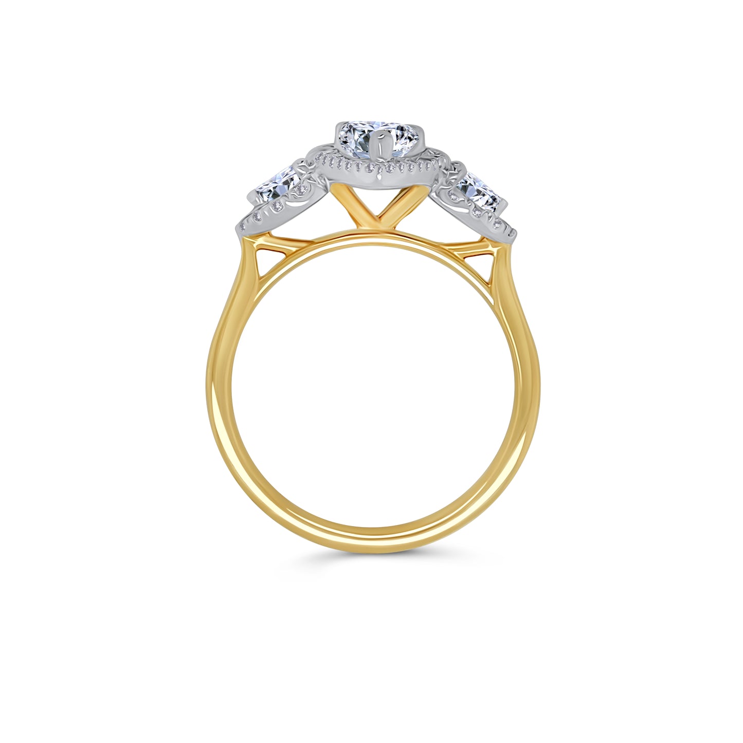18ct Yellow Gold Pear Three Stone & Halo Diamond Ring, 1.06ct