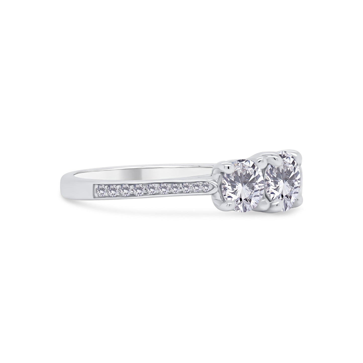 Platinum Round Brilliant Three-Stone & Shoulder Set Diamond Band, 1.50ct