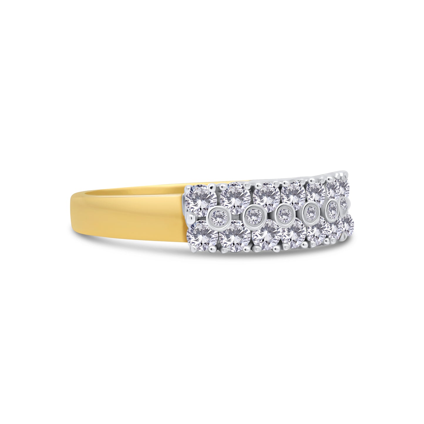 18ct Yellow Gold Three Row Round Diamond Eternity Ring, 0.76ct