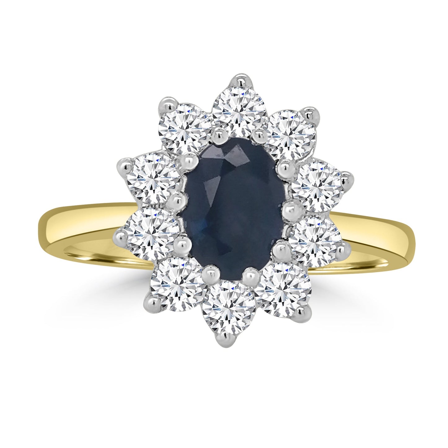 18ct Yellow Gold Oval Sapphire 1.00ct & Diamond 0.63ct Cluster Halo Ring