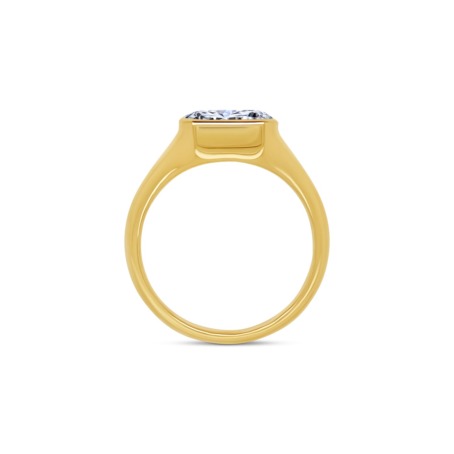 Laboratory Grown, Horizontal Emerald Solitaire Bezel Diamond Ring, 18ct Yellow Gold, 2.03ct