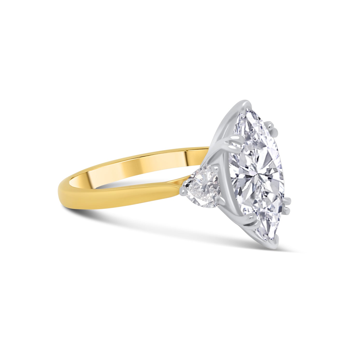 Laboratory Grown, Marquise & Heart Three Stone, 18ct Yellow Gold Diamond Ring, 2.87ct