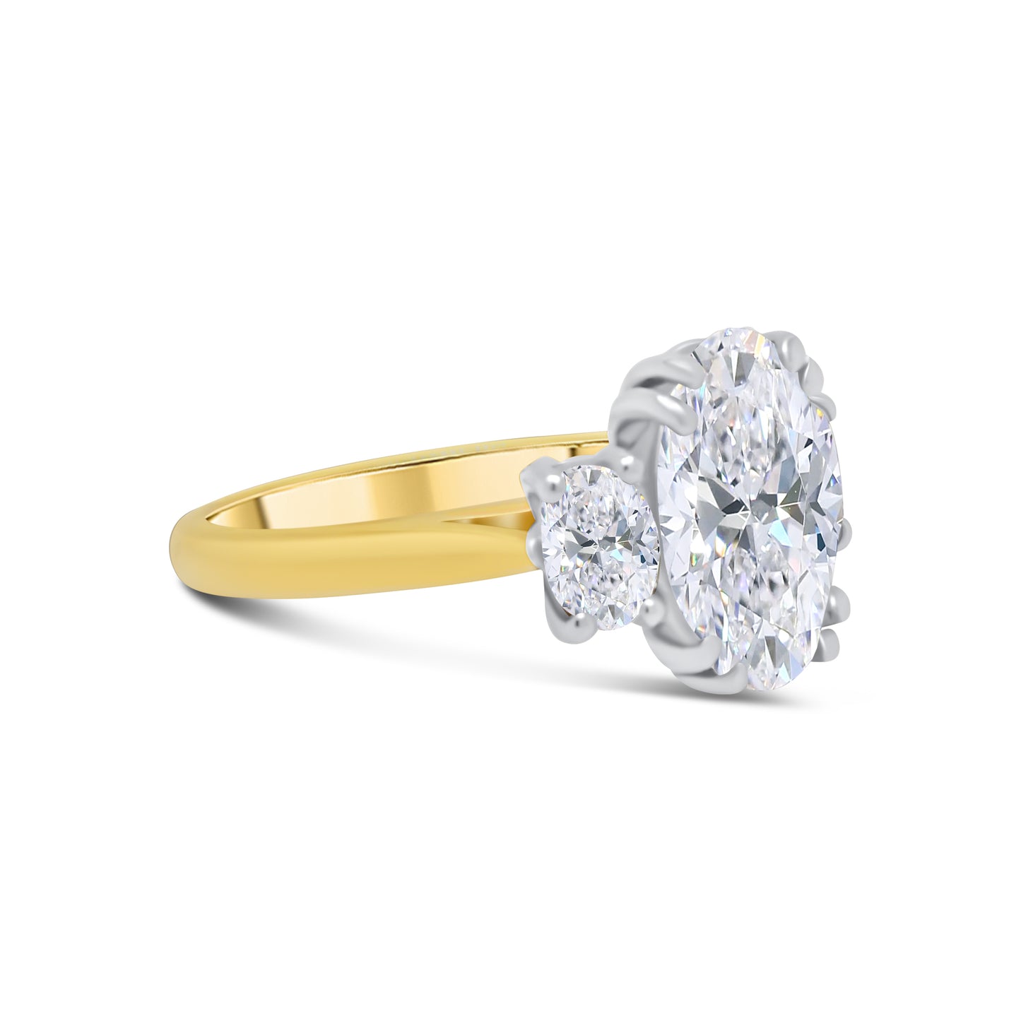 Laboratory Grown, Oval Three Stone Diamond, 18ct Yellow Gold Ring, 4.11ct