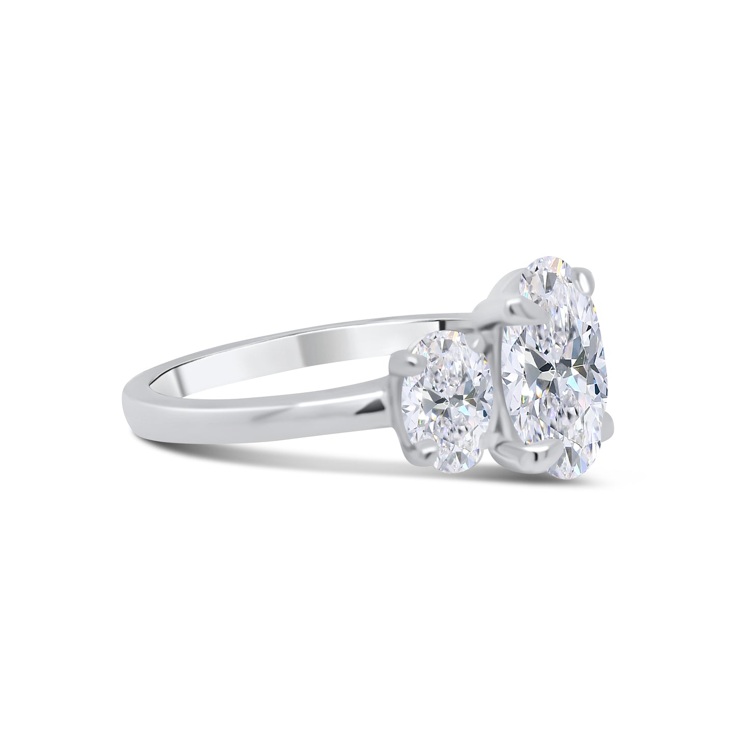 Laboratory Grown, Oval Three Stone, Platinum Band Diamond Ring, 3.00ct