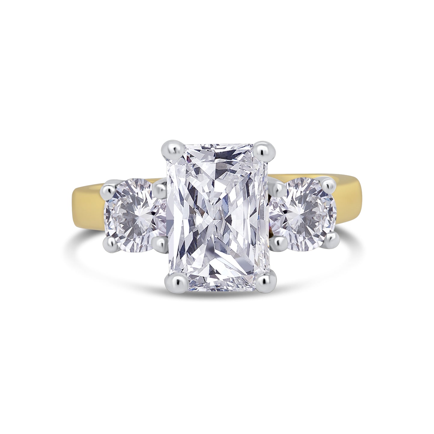 Laboratory Grown, Radiant & Brilliant Round Three Stone, 18ct Yellow Gold Diamond Ring, 2.46ct