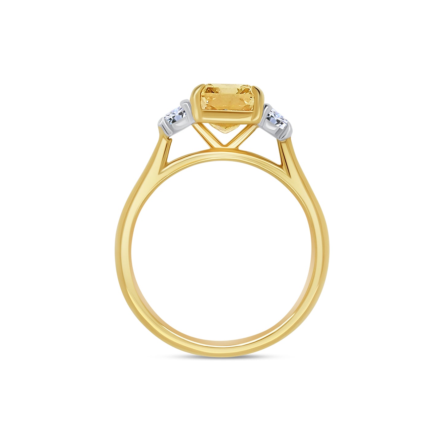 Laboratory Grown, Radiant Yellow Diamond & Trapezius Three Stone Diamonds, 18ct Yellow Gold, 3.11ct