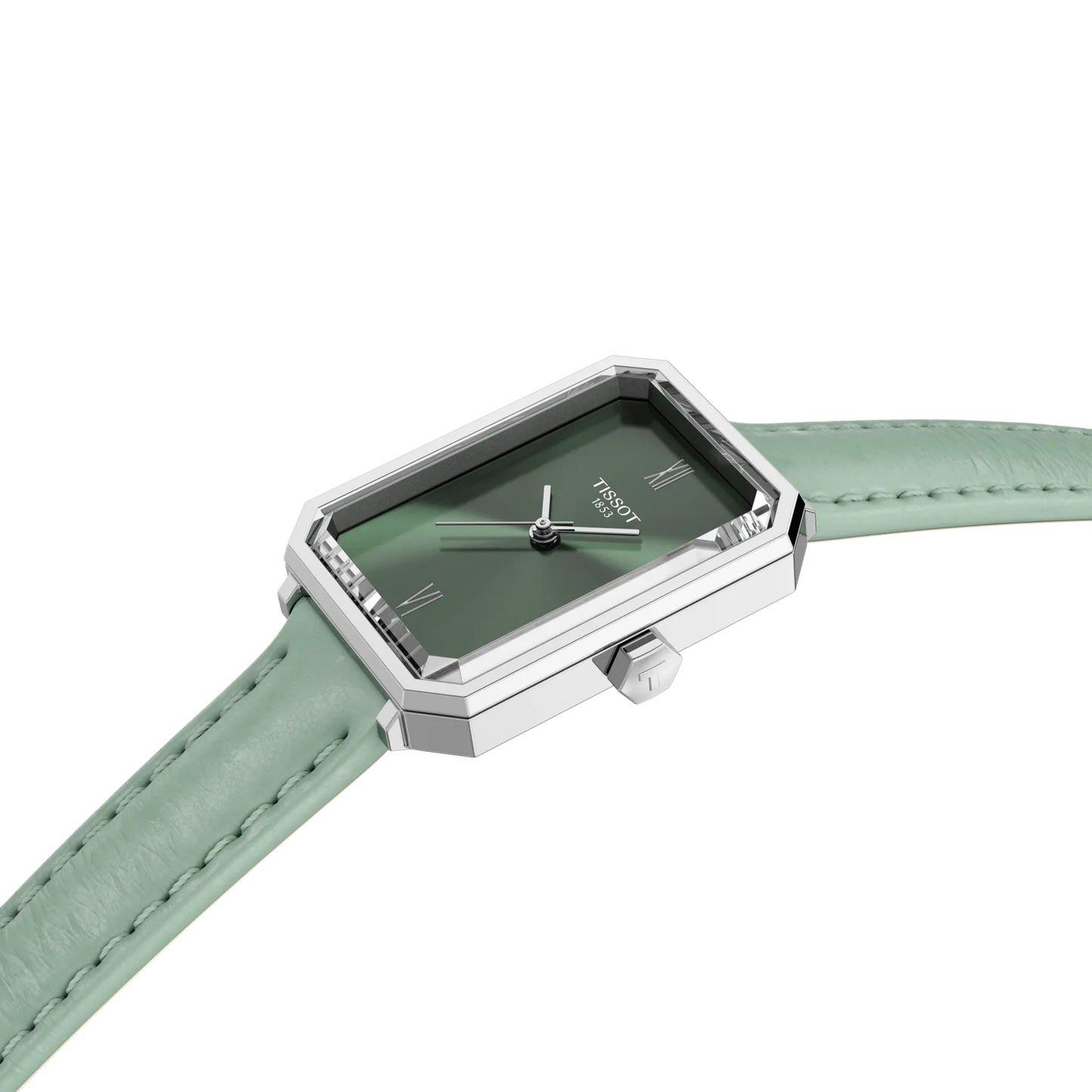 Tissot 30mm Silver SRV, Silver Green Minimalist Dial, Ladies Green Strap Watch