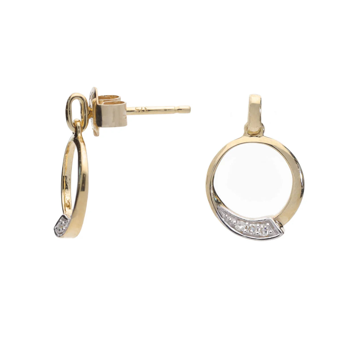 9ct Yellow Gold & Diamond Open Ring Stud Earrings
