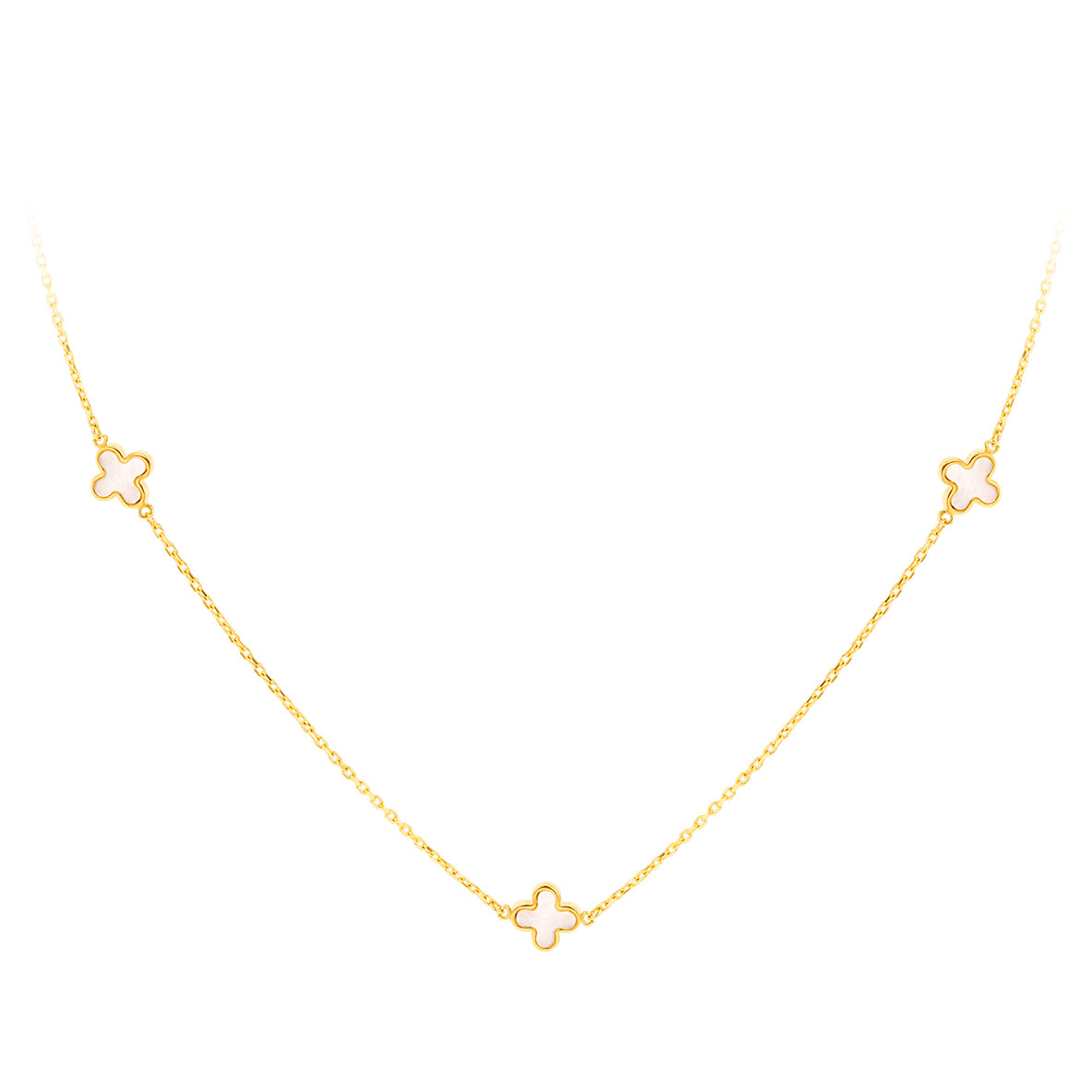 9ct Yellow Gold Mother of Pearl Flowers Necklace