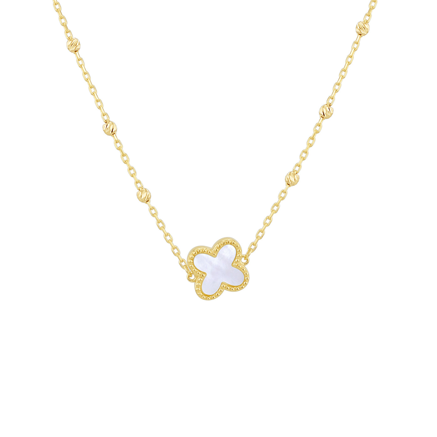 9ct Yellow Gold Mother of Pearl Clover Necklace
