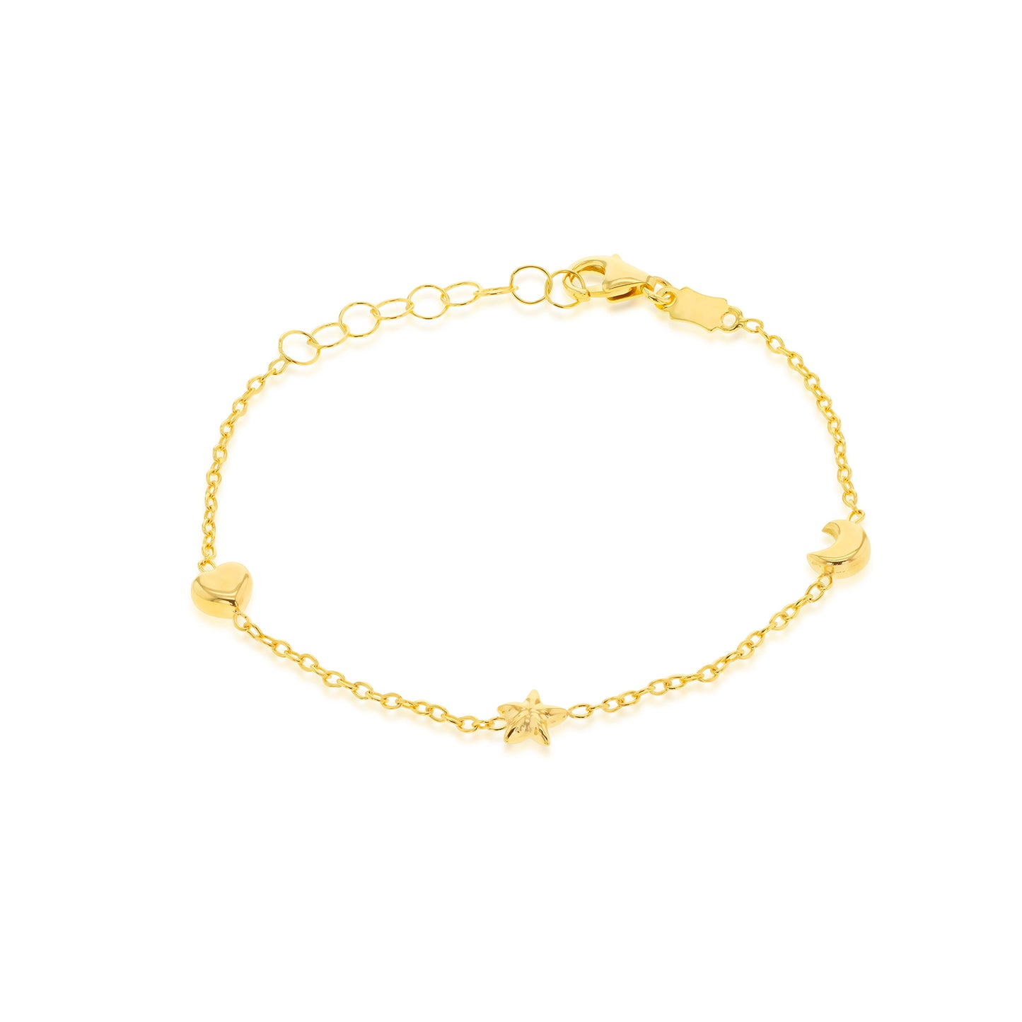 9ct Yellow Gold Children's Heart Moon & Star Bracelet