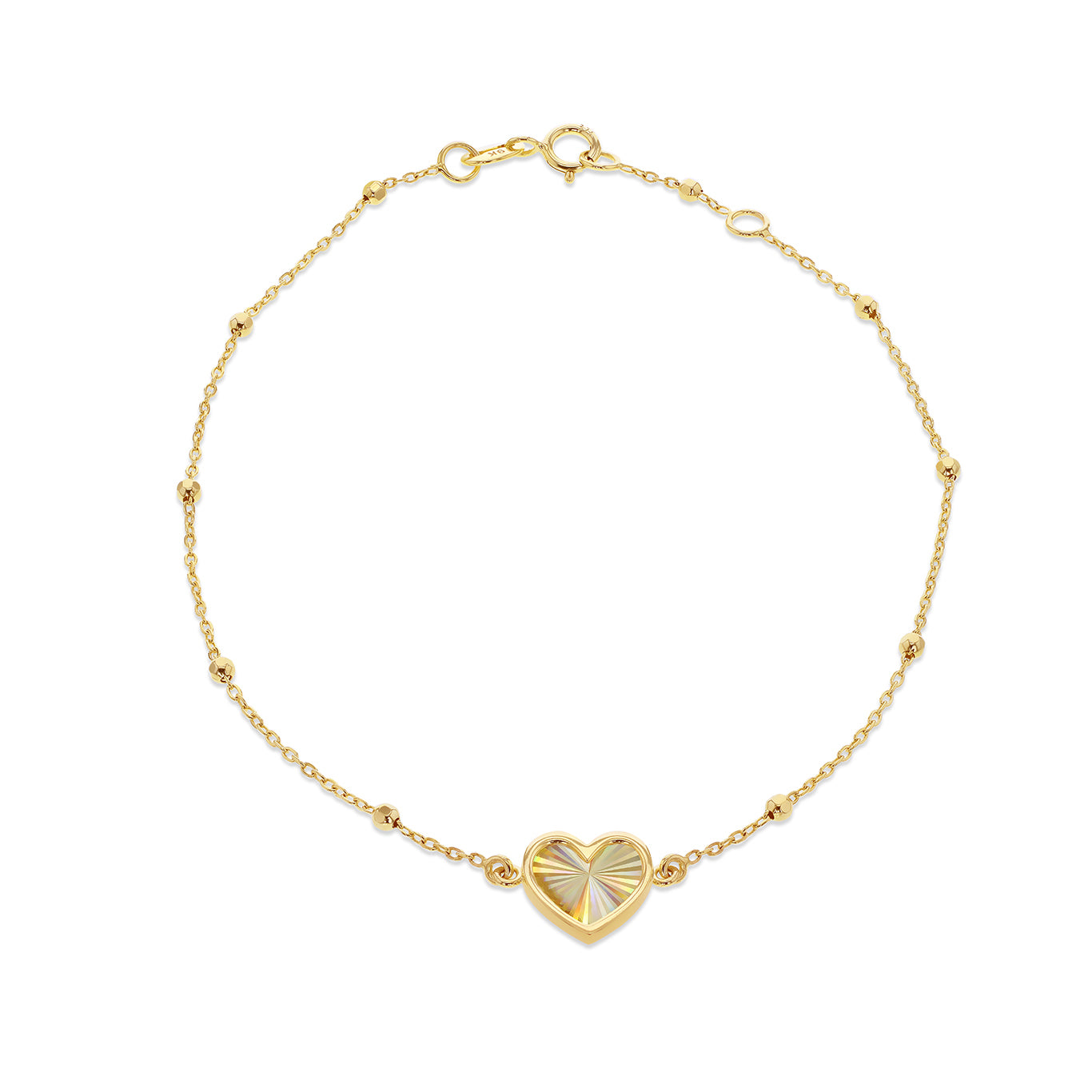 9ct Yellow Gold Adjustable Rainbow Heart Bracelet