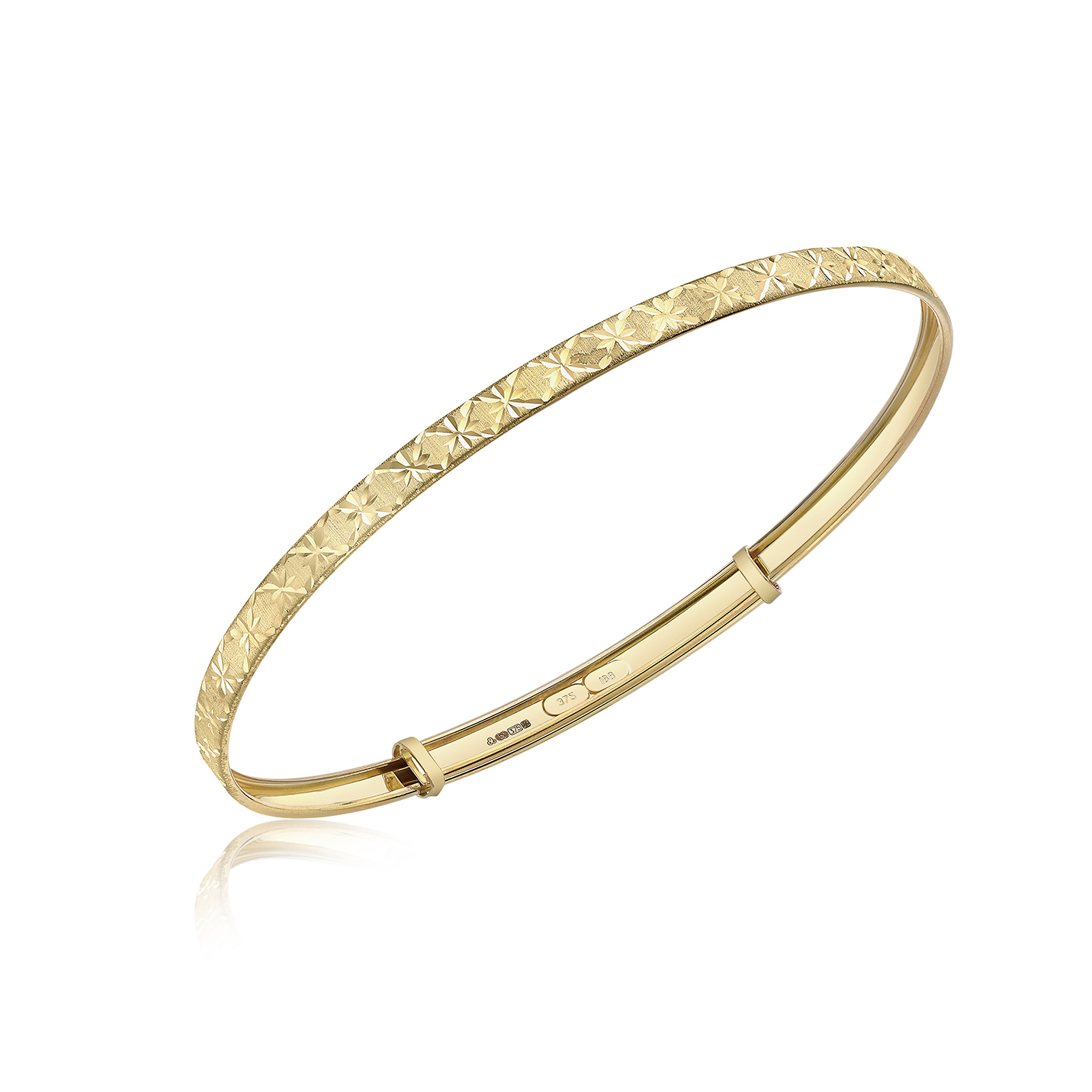 9ct Yellow Gold Diamond Cut Star Pattern Bangle