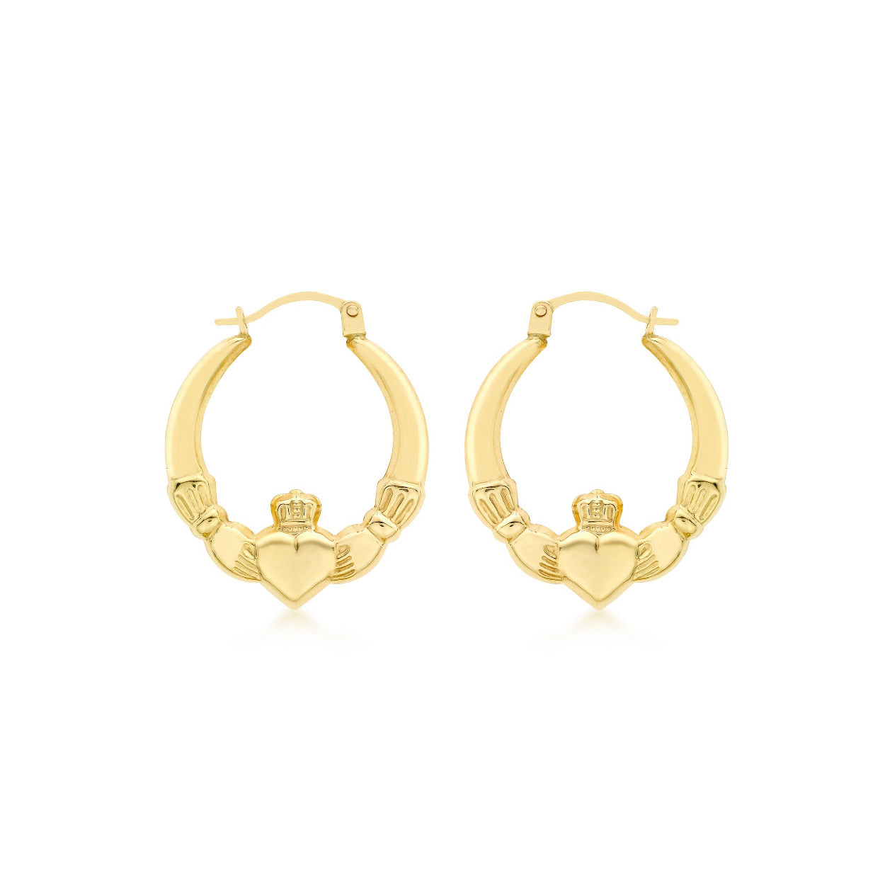 9ct Yellow Gold 24mm Claddagh Latch Hoop Earrings