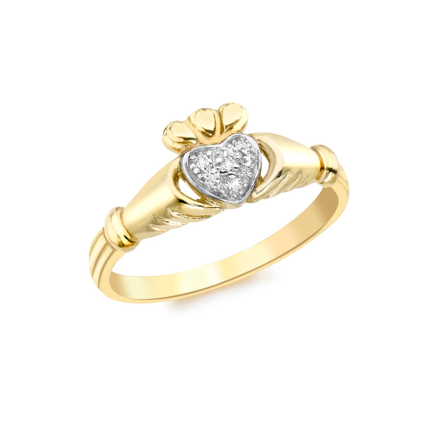 9ct Yellow Gold 0.01ct Diamond Claddagh Ring - Size K