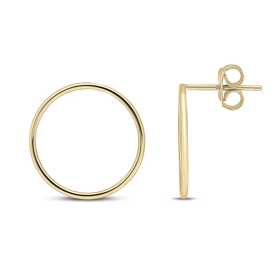 9ct Yellow Gold Open Circle Round Stud Earrings