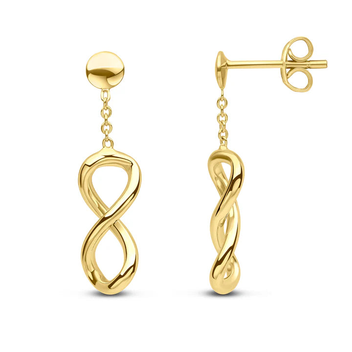 9ct Yellow Gold Infinity Chain Drop Stud Earrings