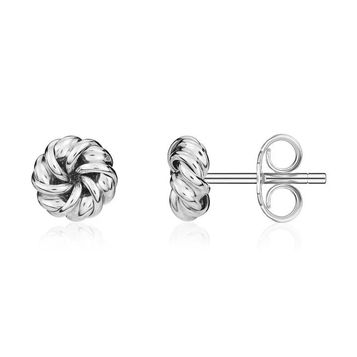 9ct White Gold Twist Ribbon Knot Stud Earrings