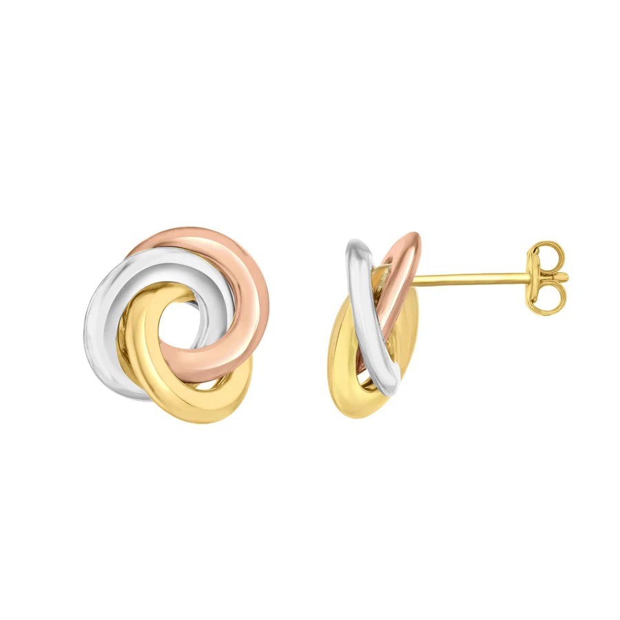 9ct Three-Tone Gold Flat Knot Stud Earrings