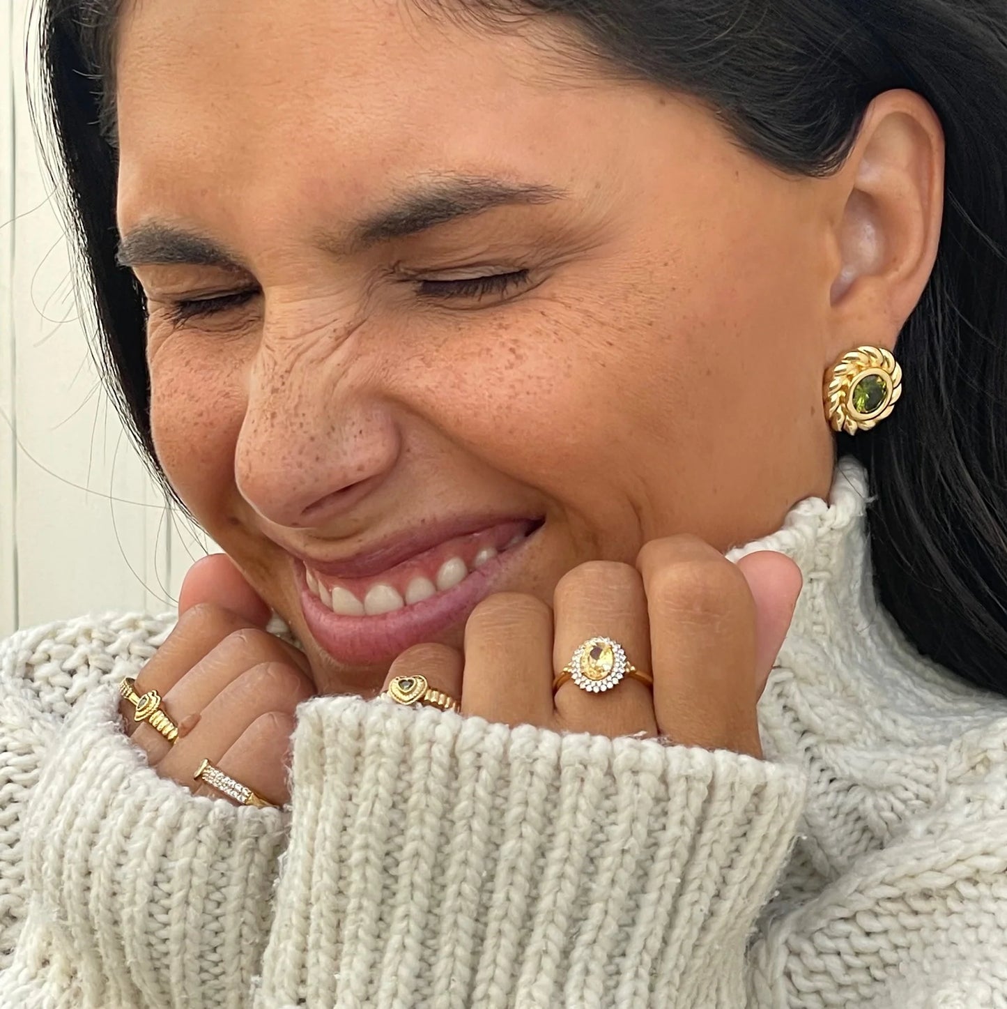 Sterling Silver Yellow Gold Plated Floral CZ Stud Earrings