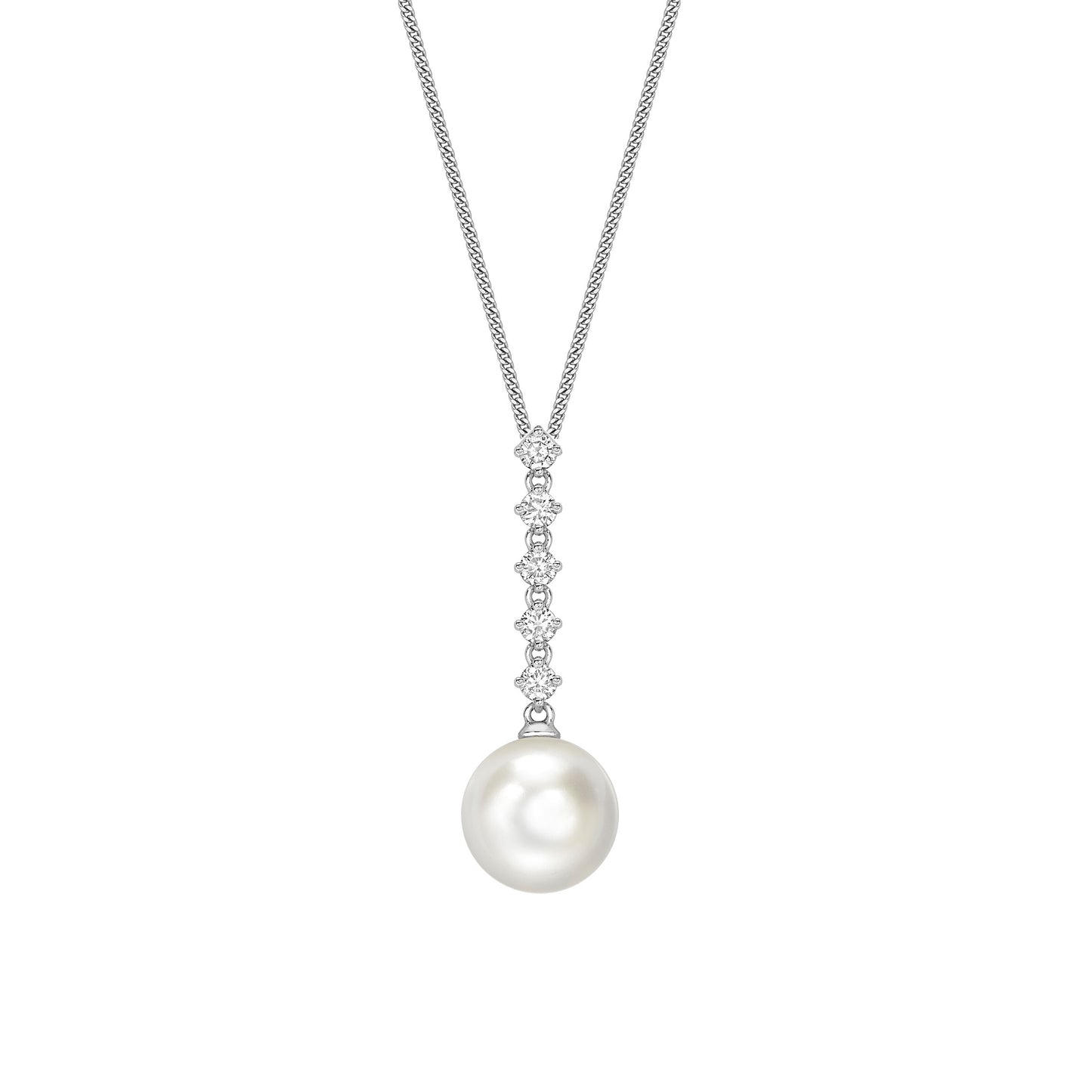 18ct White Gold Akoya Pearl Pendant Necklace, 0.23ct