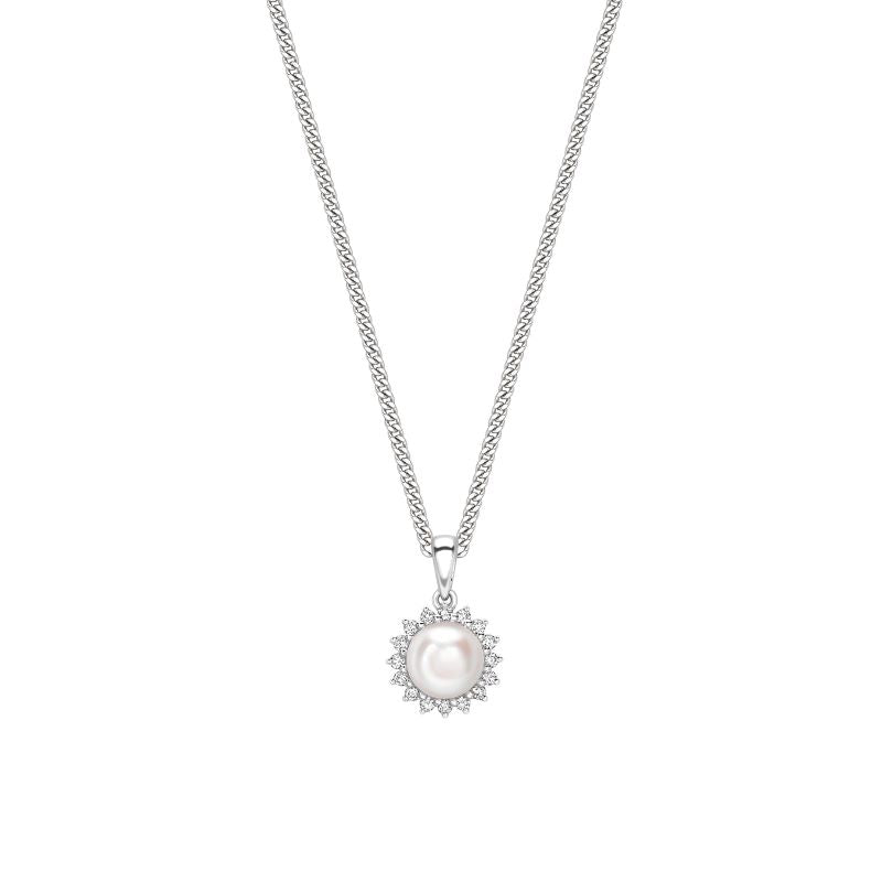 18ct White Gold Akoya Pearl Pendant & Diamond Necklace, 0.42ct