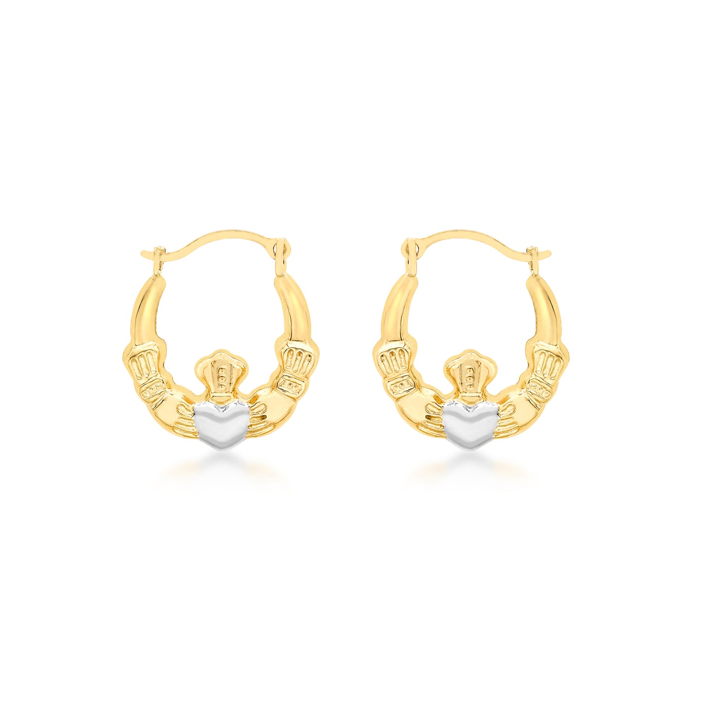 9ct Gold Two Tone Claddagh Latch Hoop Earrings