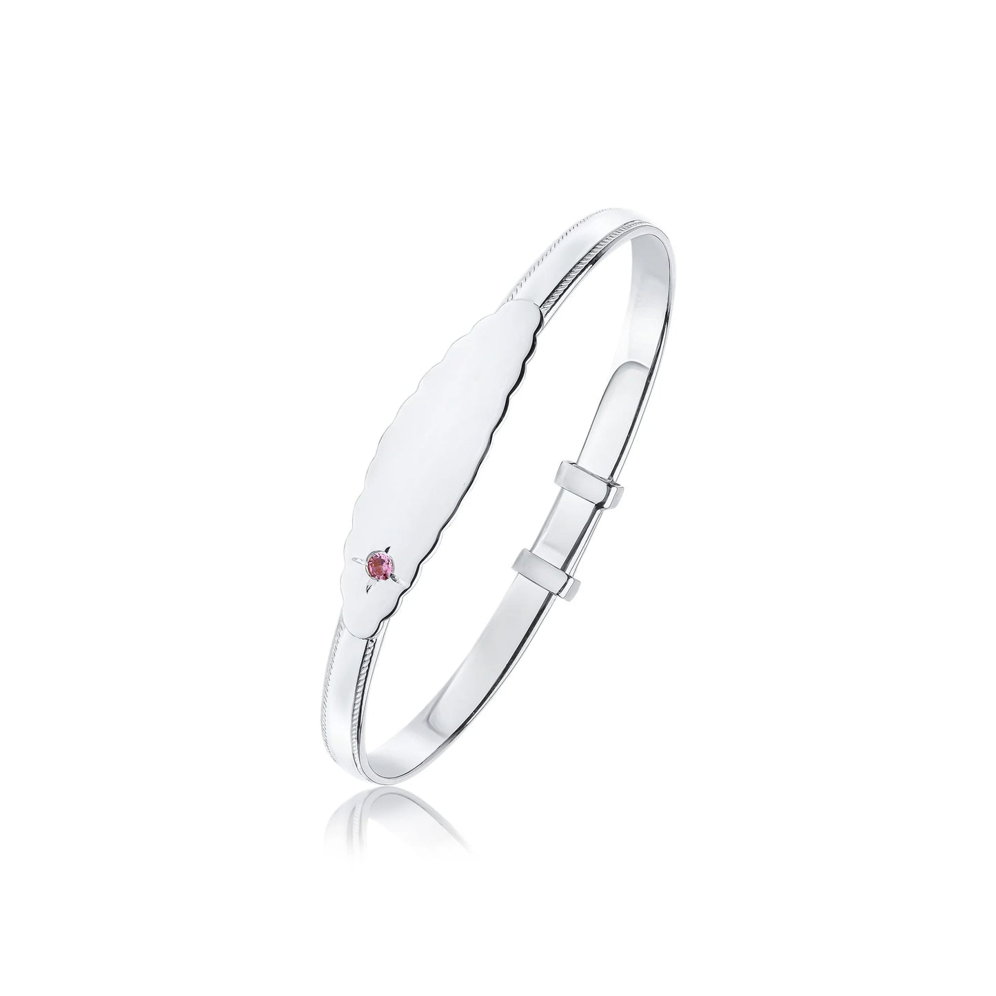 Sterling Silver 4mm Beaded Edge ID Plate & Pink CZ Baby Bangle