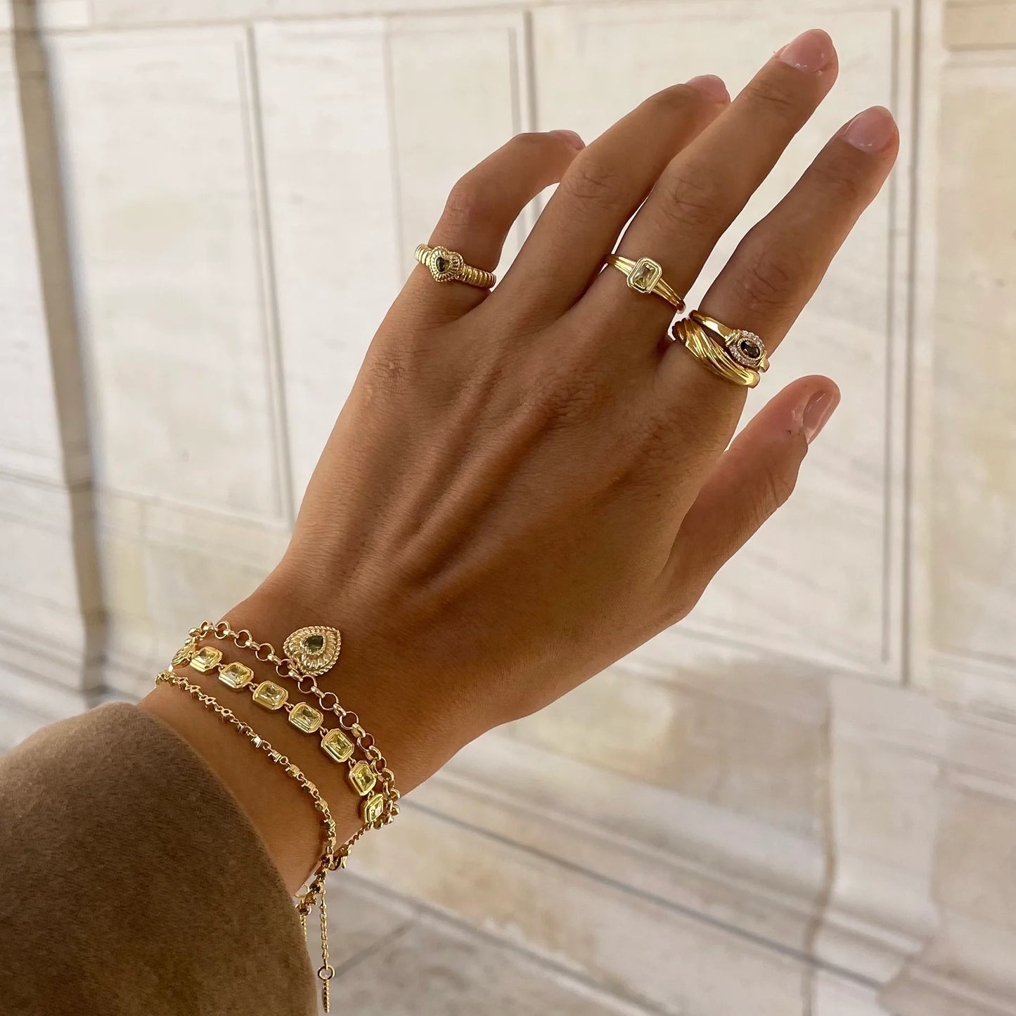 Sterling Silver Yellow Gold Plated Green Heart Ring - Size L