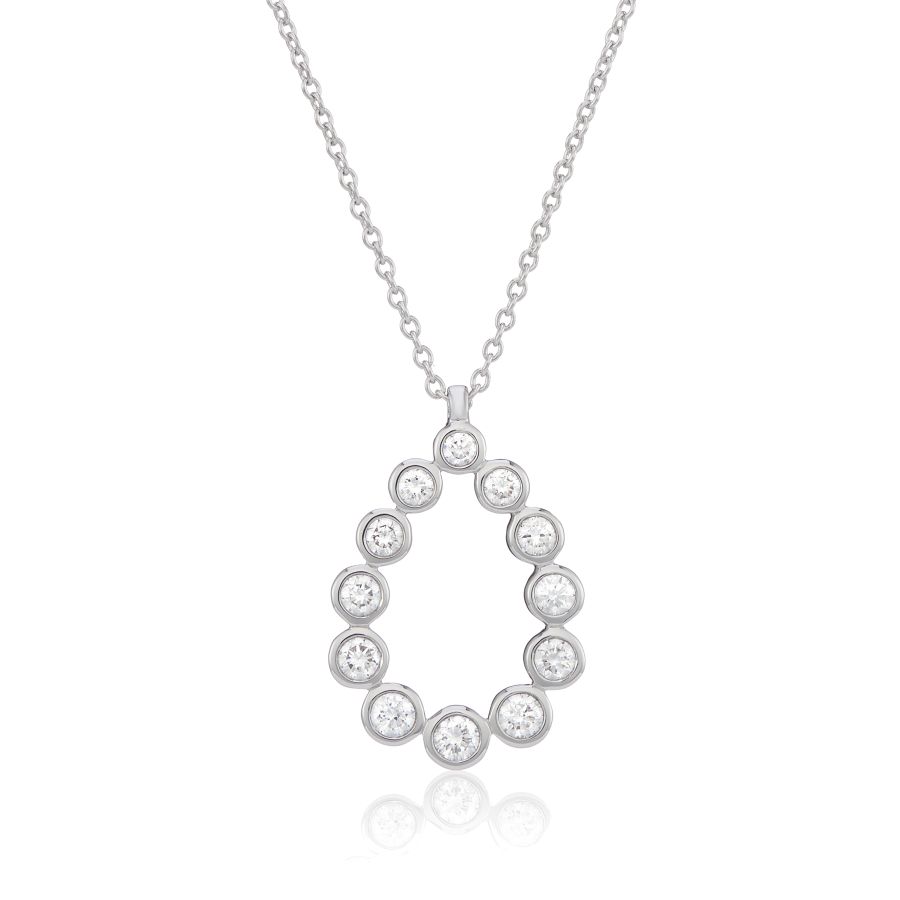 18ct White Gold Pear Shaped Bubble Diamond Necklace 0.36ct