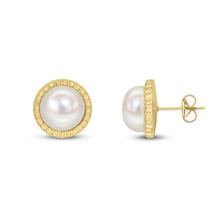 9ct Yellow Gold 9mm Button Pearl Stud Earrings