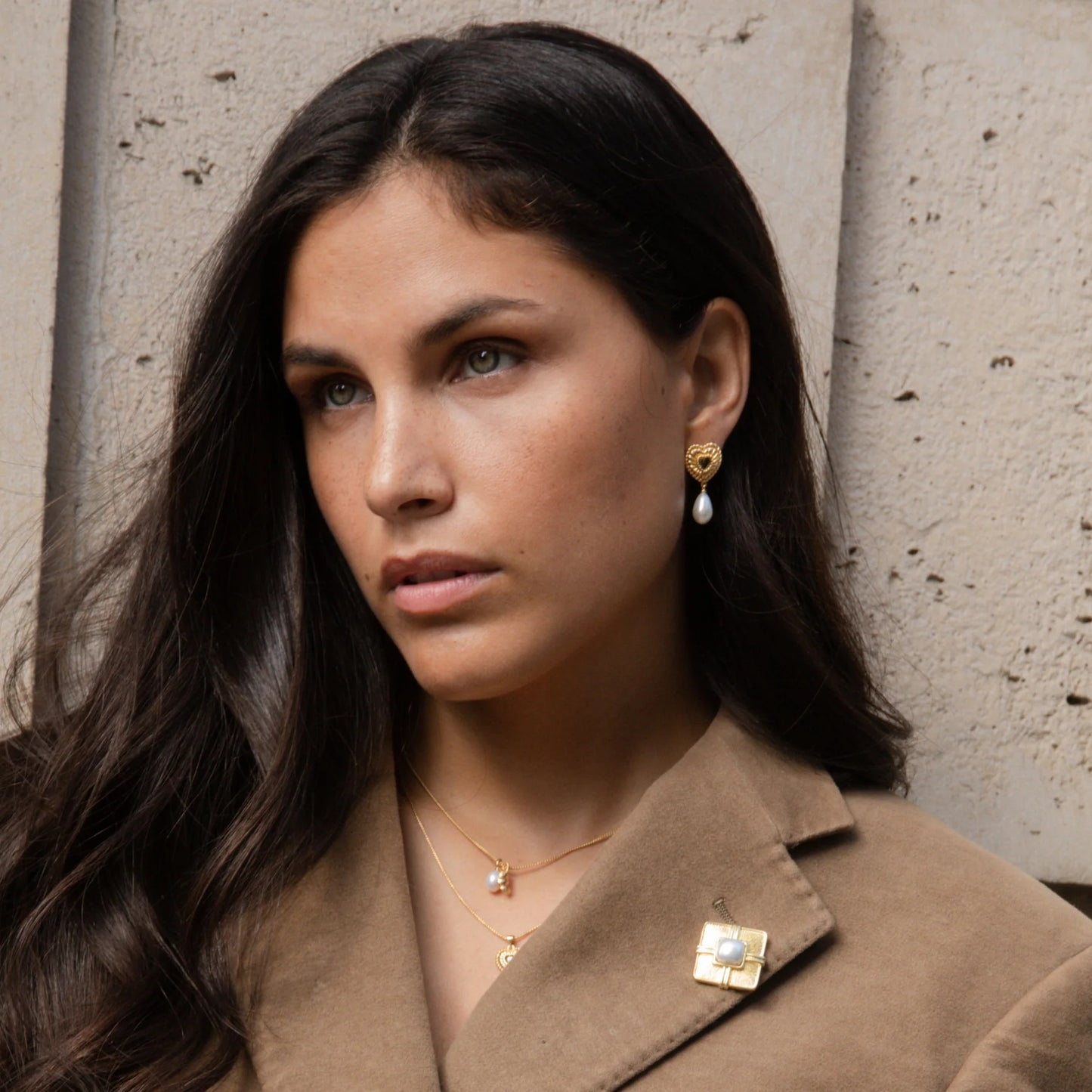 Sterling Silver Yellow Gold Plated Heart & Pearl Drop CZ Stud Earrings