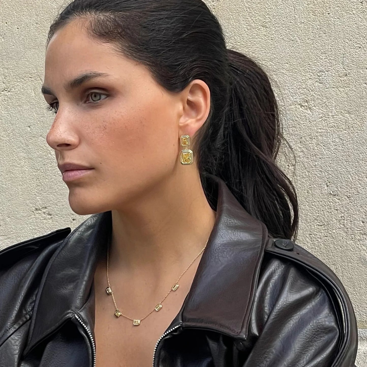 Sterling Silver Yellow Gold Plated Rectangular CZ Stud Earrings