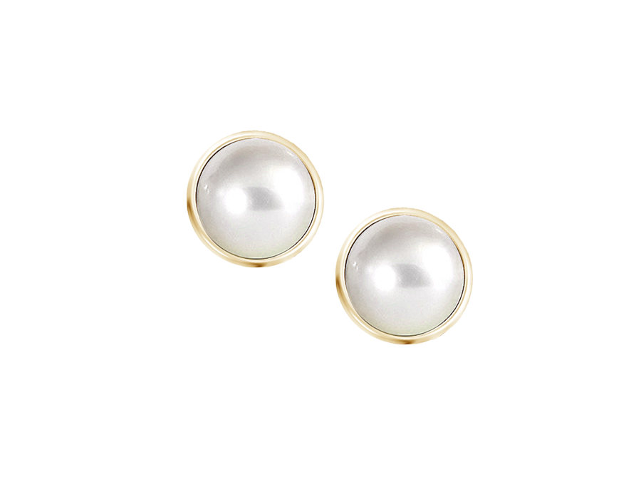 9ct Yellow Gold Freshwater Rub Over Pearl Studs
