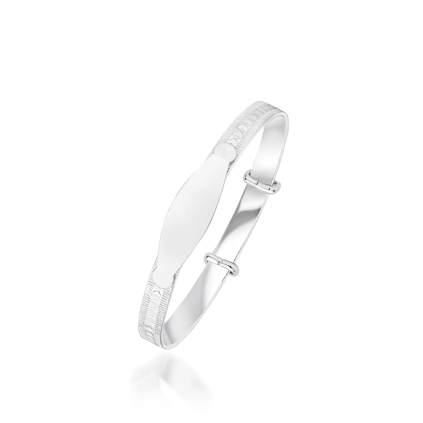 Sterling Silver 4.6mm Beaded Edge ID Plate Heart Design Baby Bangle