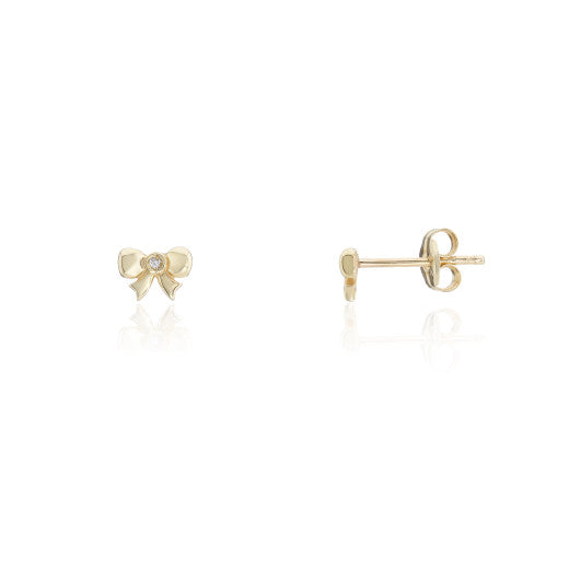 9ct Yellow Gold Bow Diamond Stud Earrings
