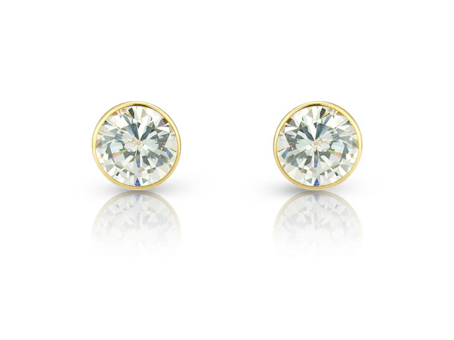 9ct Yellow Gold 6mm Bezel Set CZ Stud Earrings