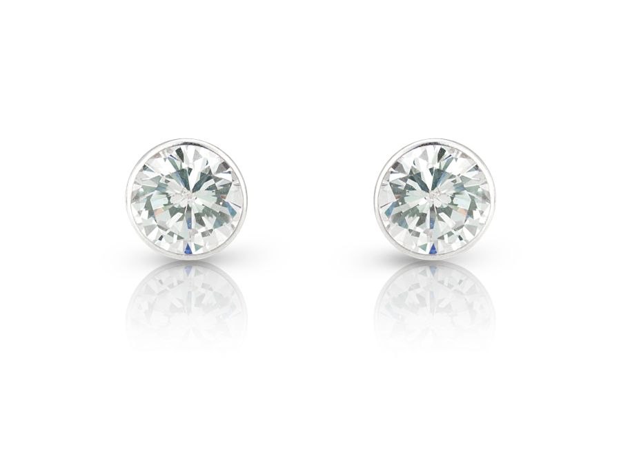 9ct White Gold 6mm Bezel Set CZ Stud Earrings