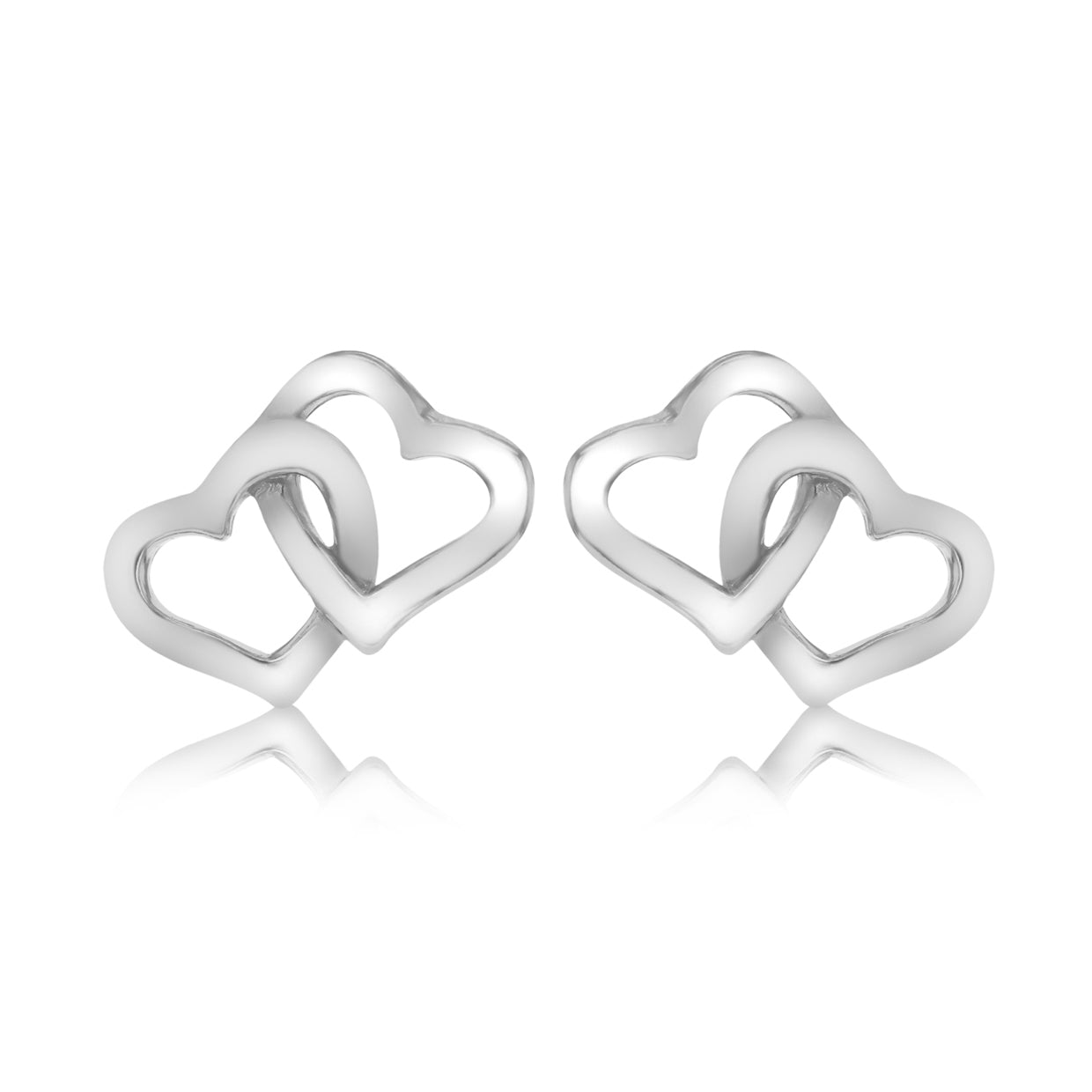 Sterling Silver Double Heart Stud Earrings