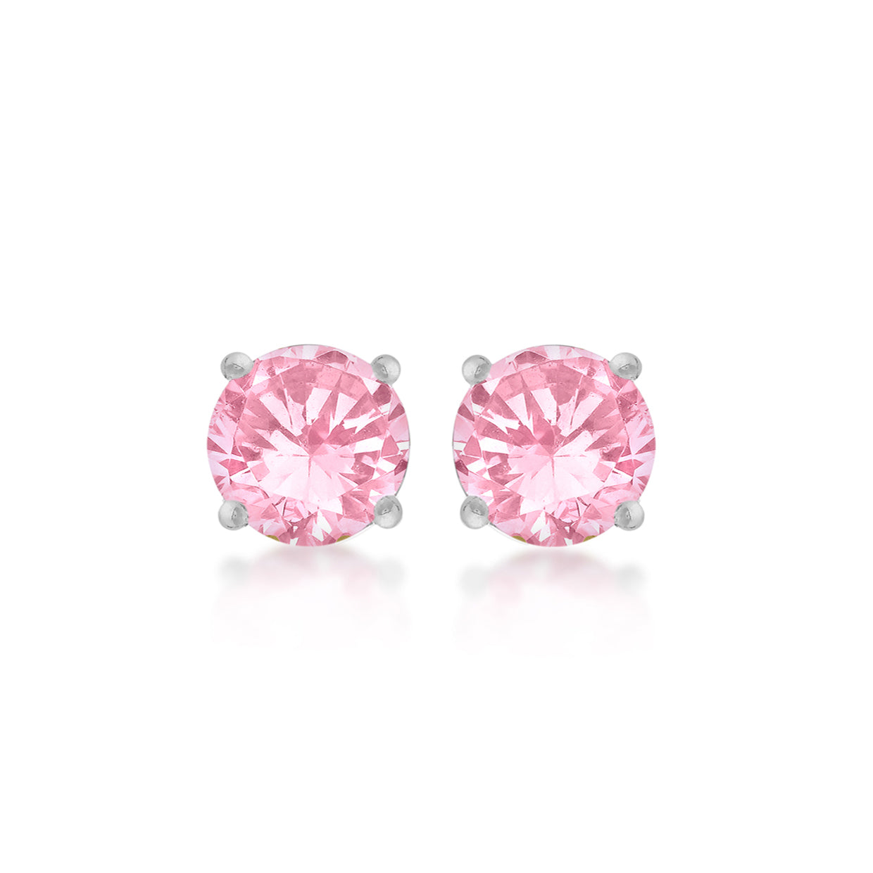 Sterling Silver 3mm Round Pink Solitaire CZ Stud Earrings