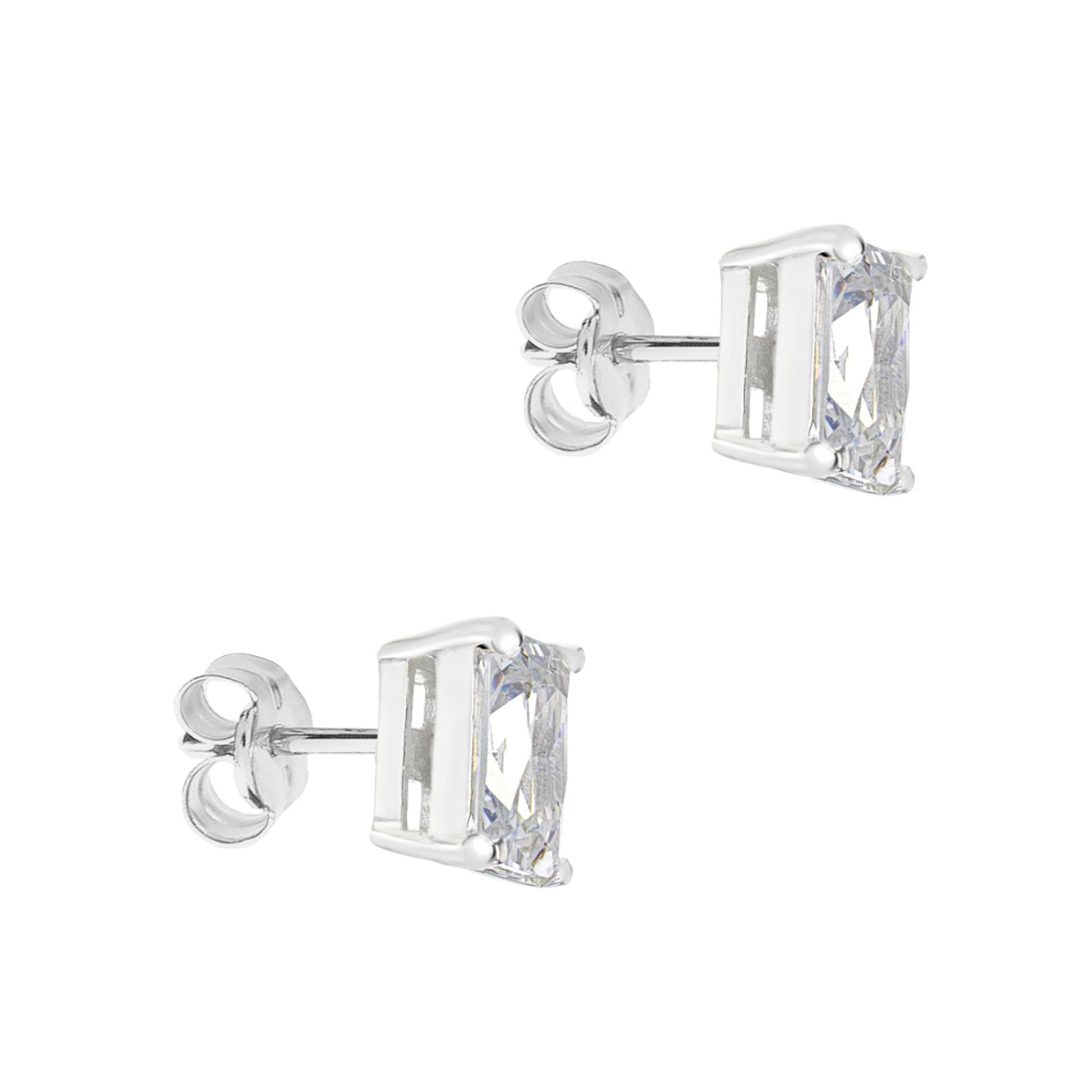 Sterling Silver Rectangular White CZ Stud Earrings