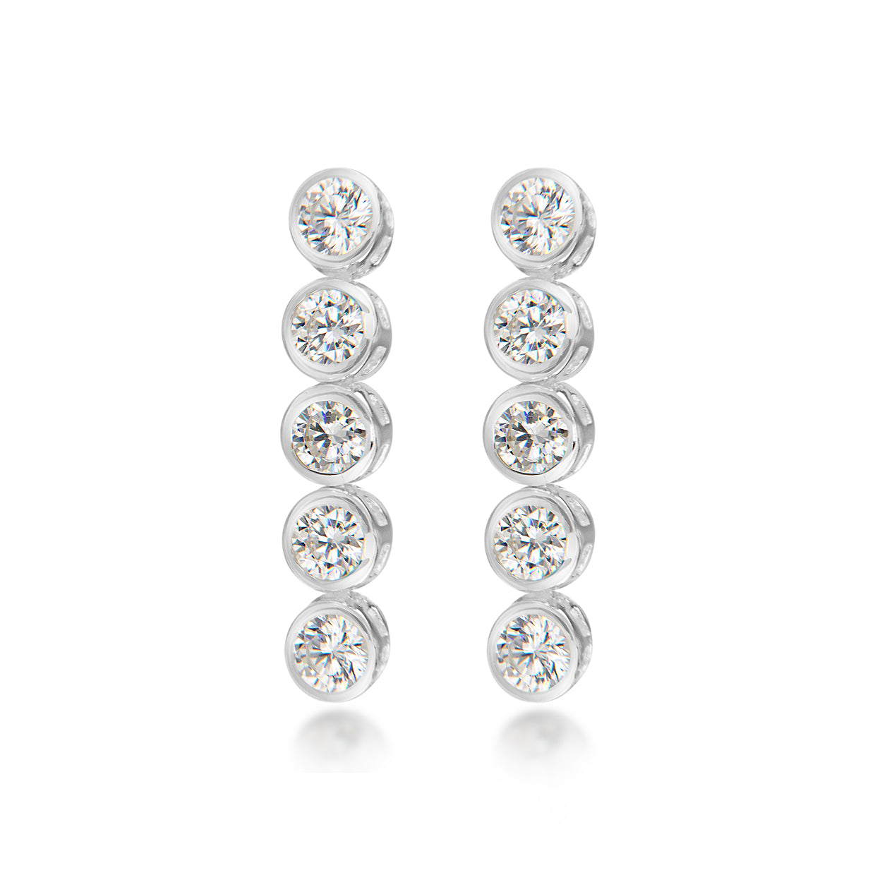 Sterling Silver 3mm Round Bezel Set CZ Drop Earrings