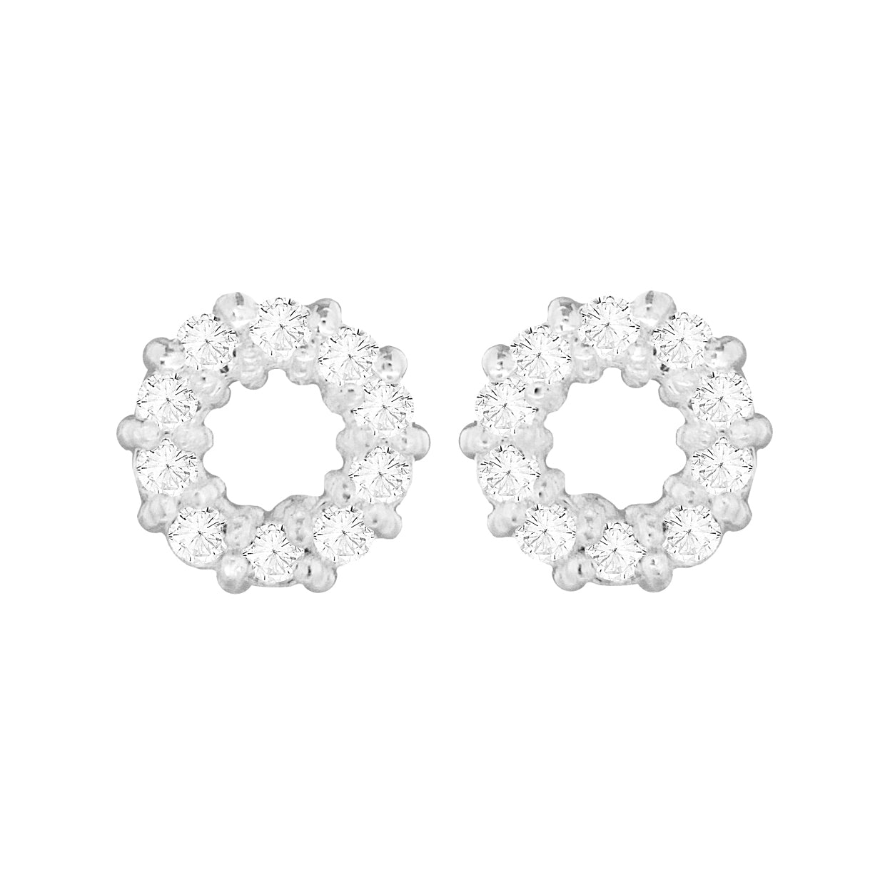 Sterling Silver Round Halo White CZ Stud Earrings