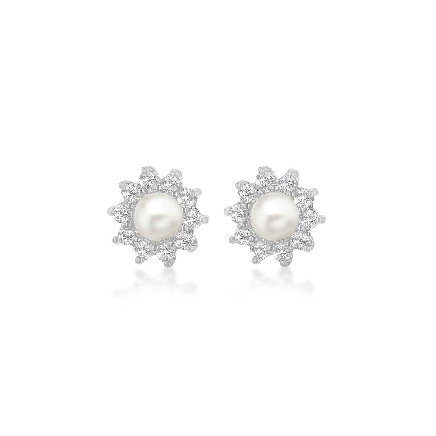 Sterling Silver 11mm Cluster CZ & Pearl Stud Earrings