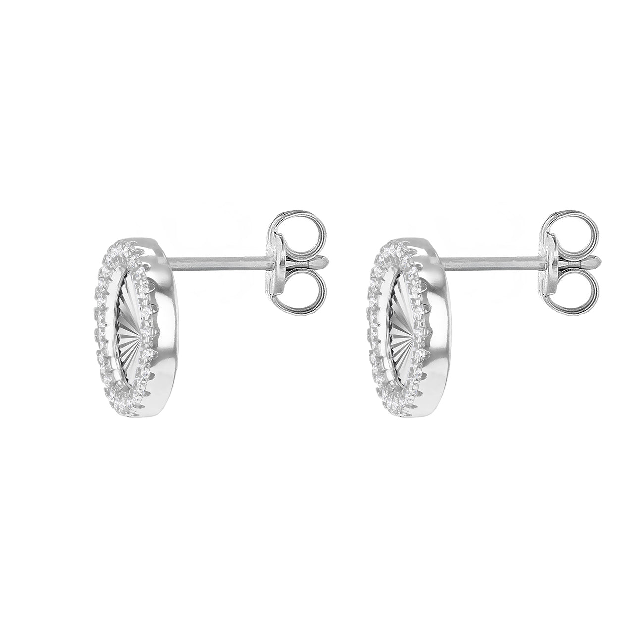 Sterling Silver 11mm Rainbow Circle CZ Stud Earrings